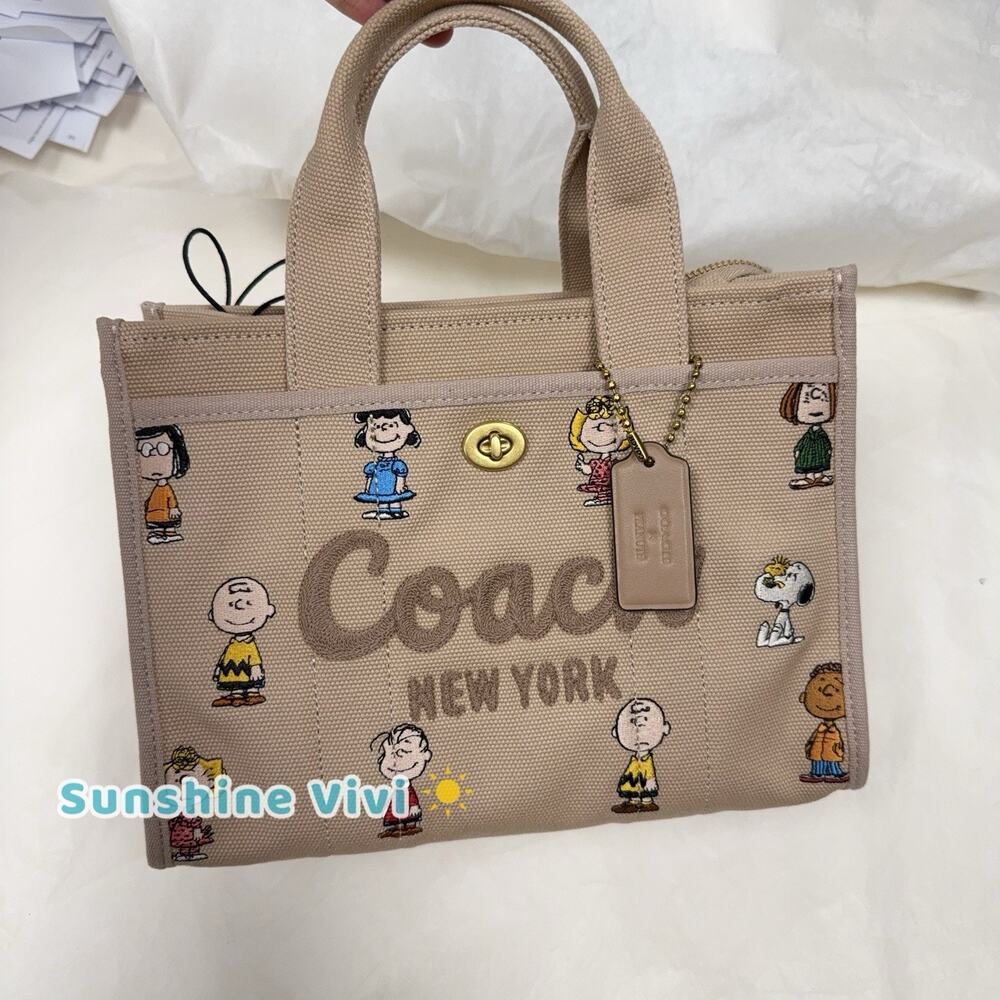 NWT Limited COACH x PEANUTS Cargo Tote Bag 26 Dark Natural CBH43 Canvas
